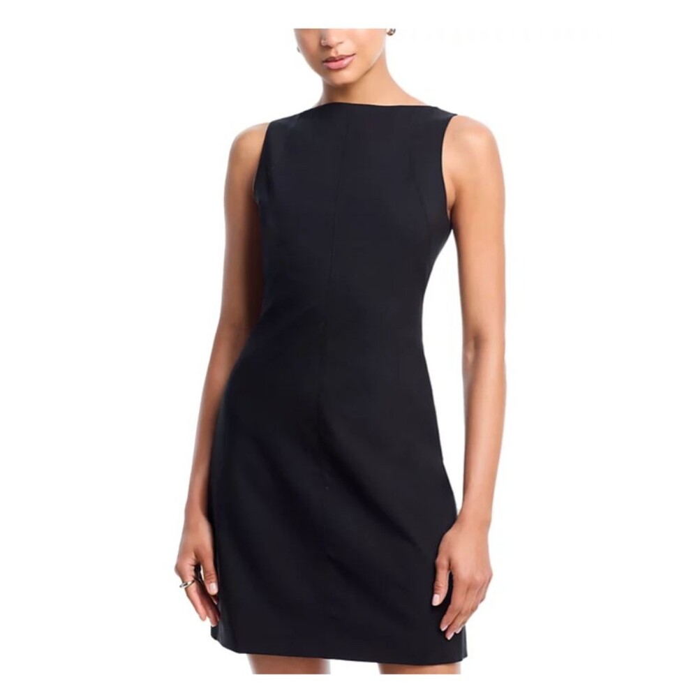 Theory $345 Sleeveless Boat Neck Mini Dress Black Wool Blend Women's 10